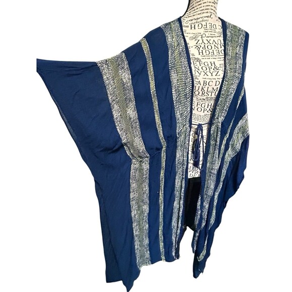 Free People Intimately Emerald Coast Semi Sheer Kimono Blue White Stripe Boho - Picture 3 of 10